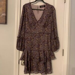 Code x Mode Purple Floral‎ Ruffle Tiered Mini Dress